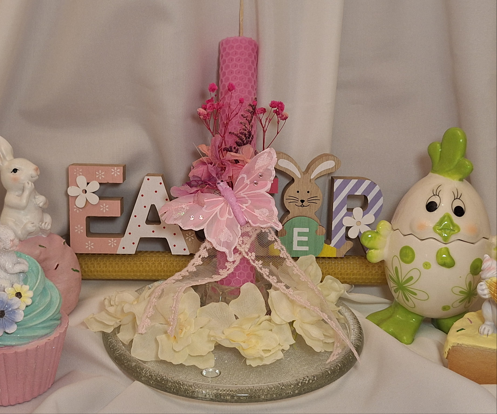 Λαμπαδα κηρήθρα ροζ χρώματος με πεταλούδα