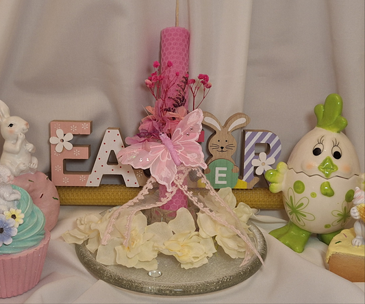 Λαμπαδα κηρήθρα ροζ χρώματος με πεταλούδα