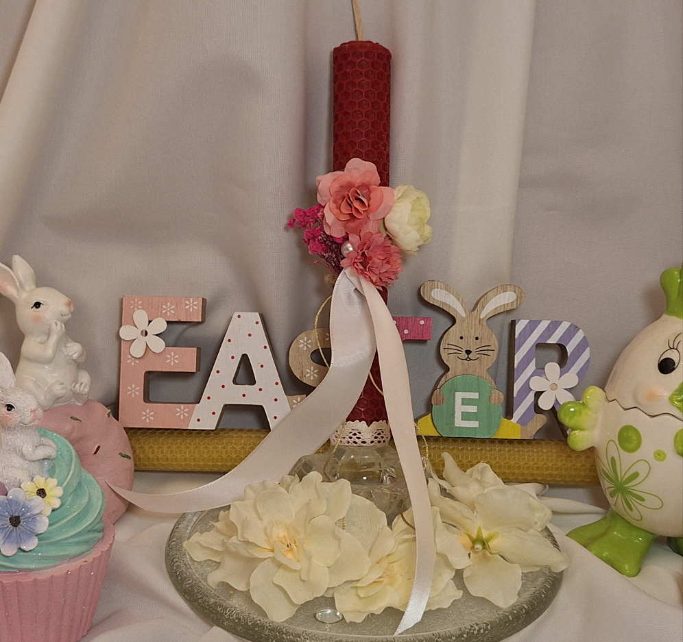 Λαμπαδα κηρήθρα μπορντο χρώματος με λουλουδακια